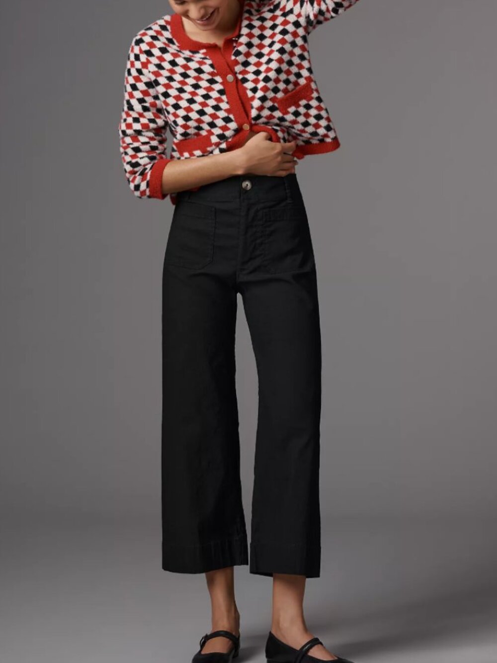 Maeve Colette Magic Fabric Cropped Wide-Leg Pants, Black, size 27P